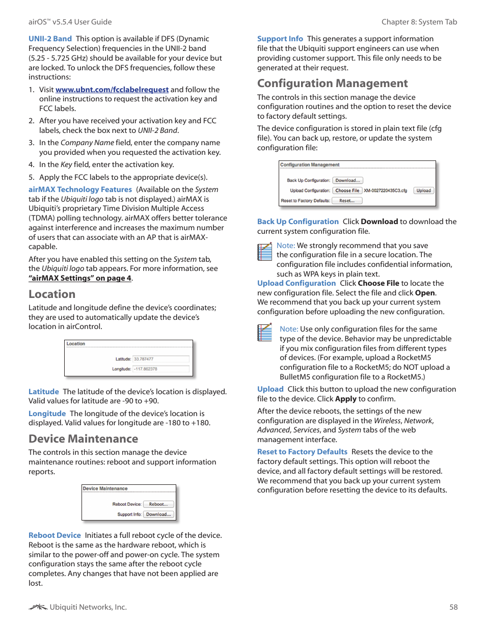 Location, Device maintenance, Configuration management | Ubiquiti Networks PowerBridgM User Manual | Page 61 / 67