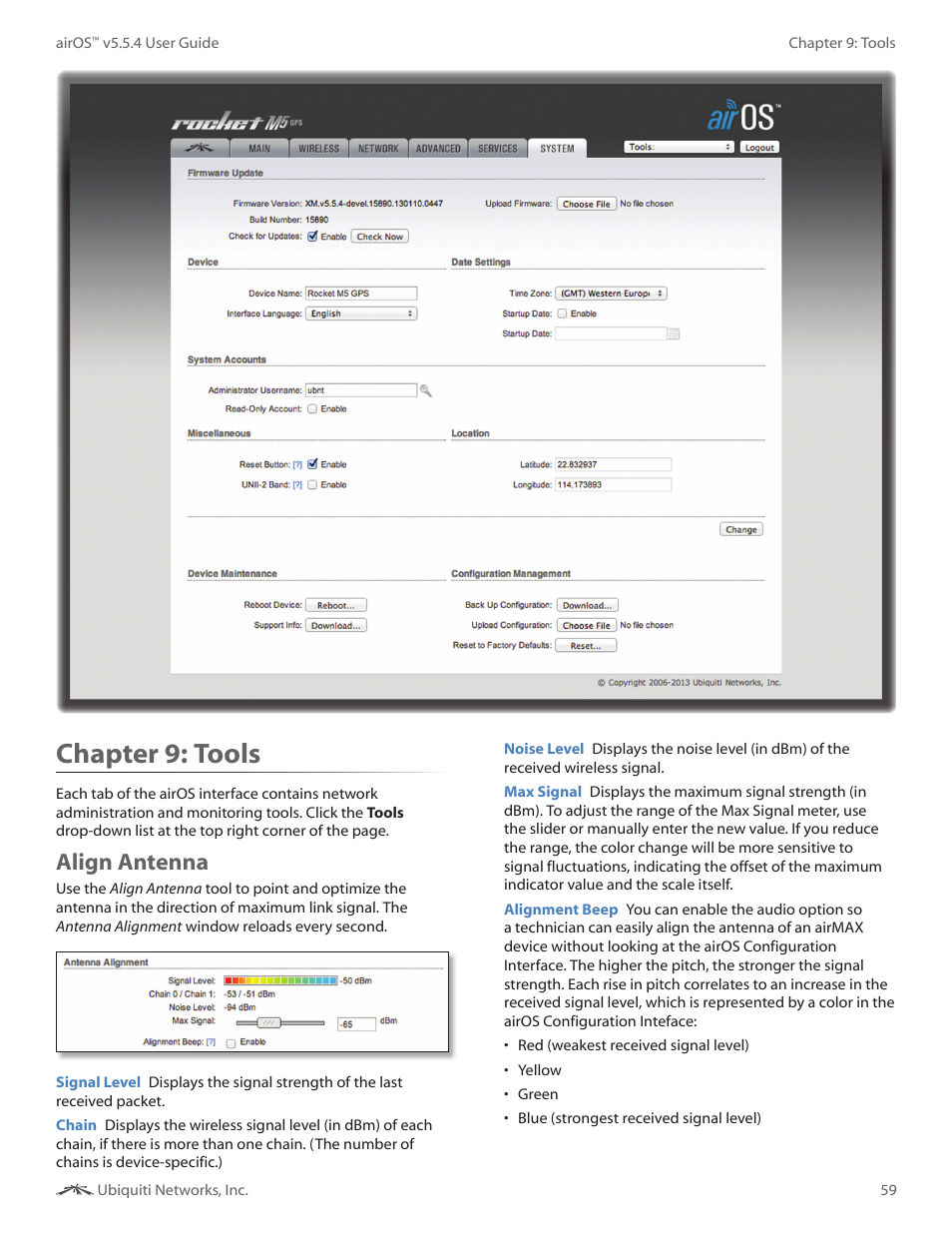 Chapter 9: tools, Align antenna, Chapter 9 | Tools | Ubiquiti Networks PowerBridgM User Manual | Page 62 / 67
