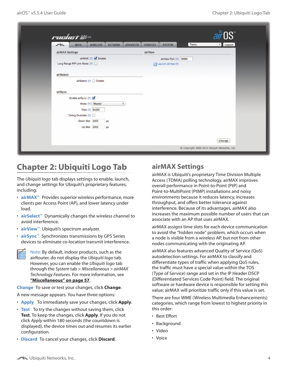 Chapter 2: ubiquiti logo tab, Airmax settings, Chapter 2 | Ubiquiti logo tab | Ubiquiti Networks PowerBridgM User Manual | Page 7 / 67