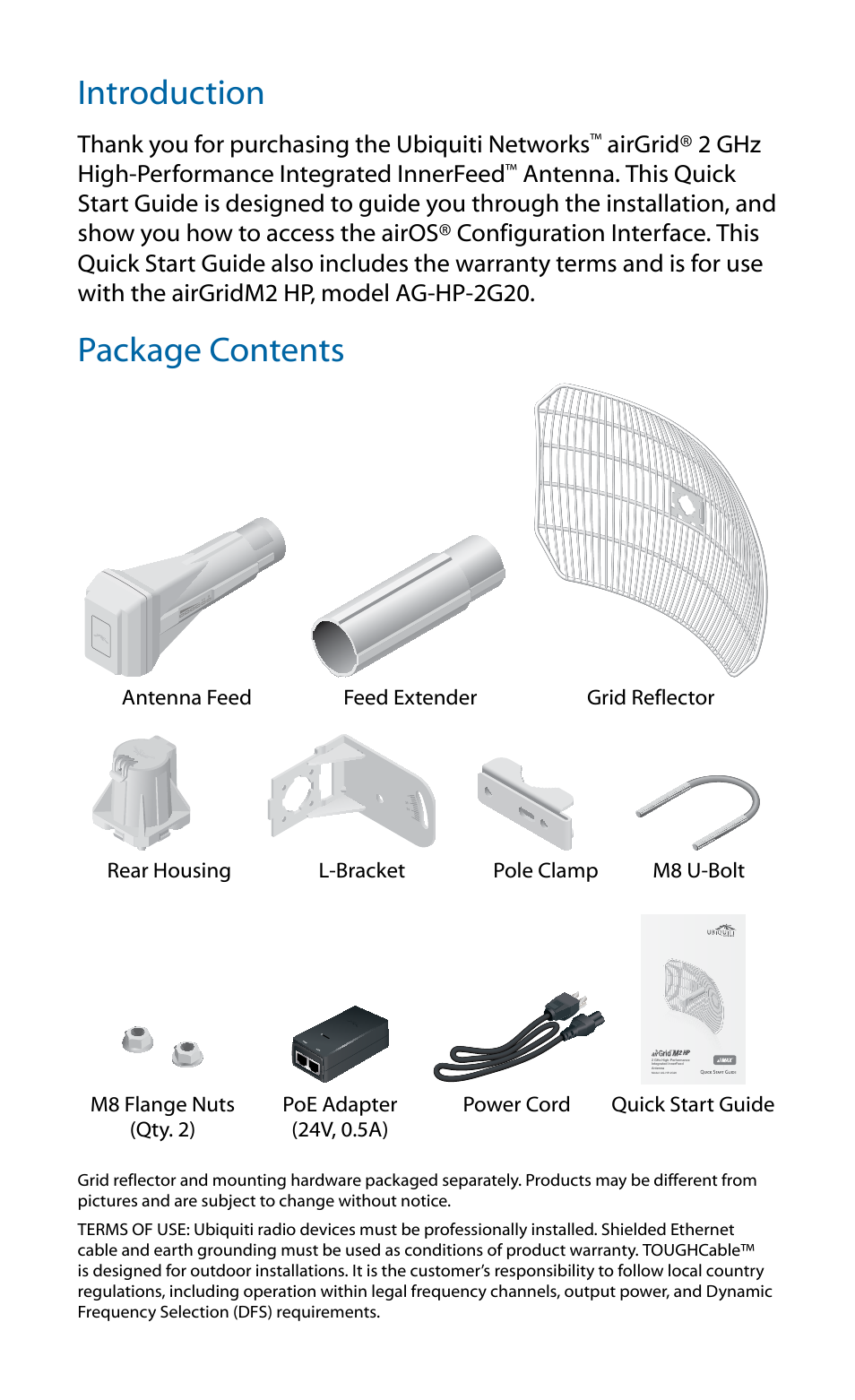Introduction, Package contents | Ubiquiti Networks airGriM User Manual | Page 2 / 24