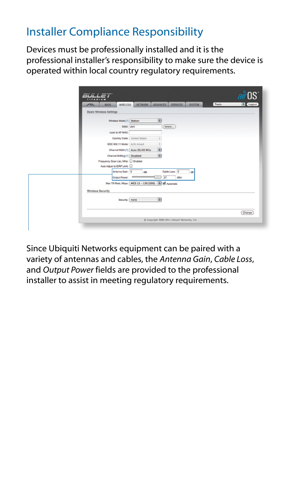 Installer compliance responsibility | Ubiquiti Networks BulleM User Manual | Page 10 / 24
