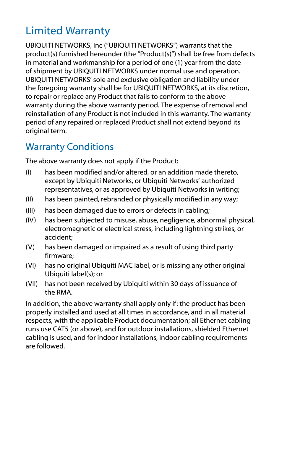 Limited warranty, Warranty conditions | Ubiquiti Networks BulleM User Manual | Page 13 / 24