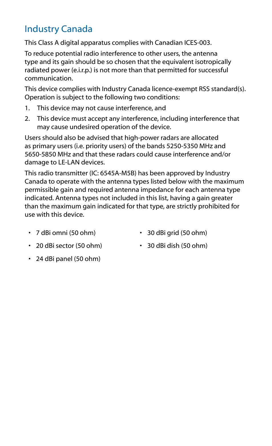 Industry canada | Ubiquiti Networks BulleM User Manual | Page 17 / 24
