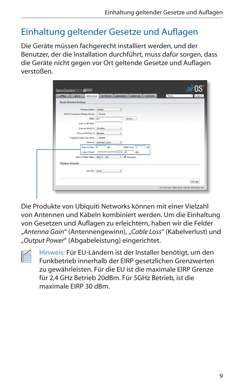 Einhaltung geltender gesetze und auflagen | Ubiquiti Networks PicoStatioM User Manual | Page 11 / 40