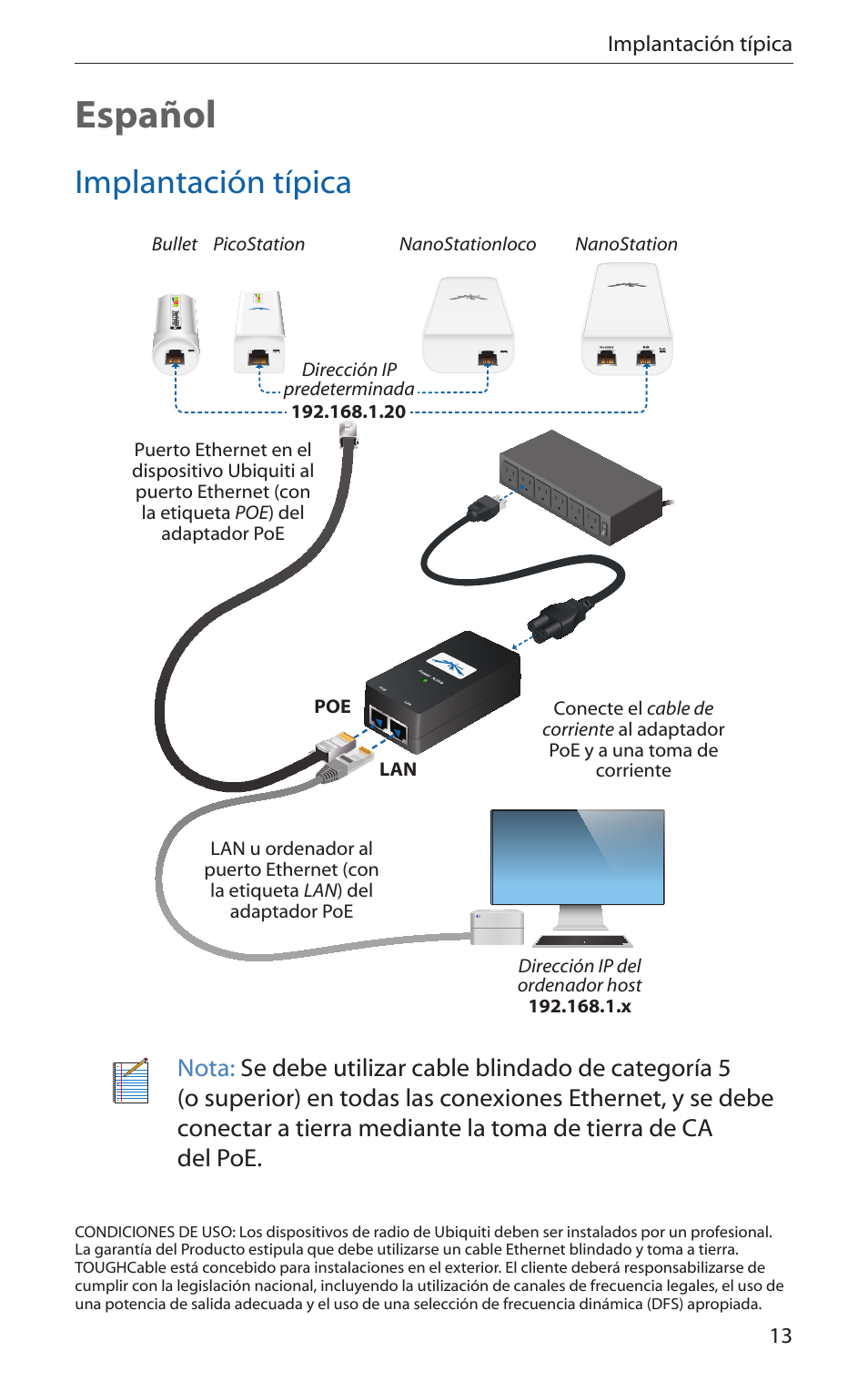 Español, Implantación típica | Ubiquiti Networks PicoStatioM User Manual | Page 15 / 40