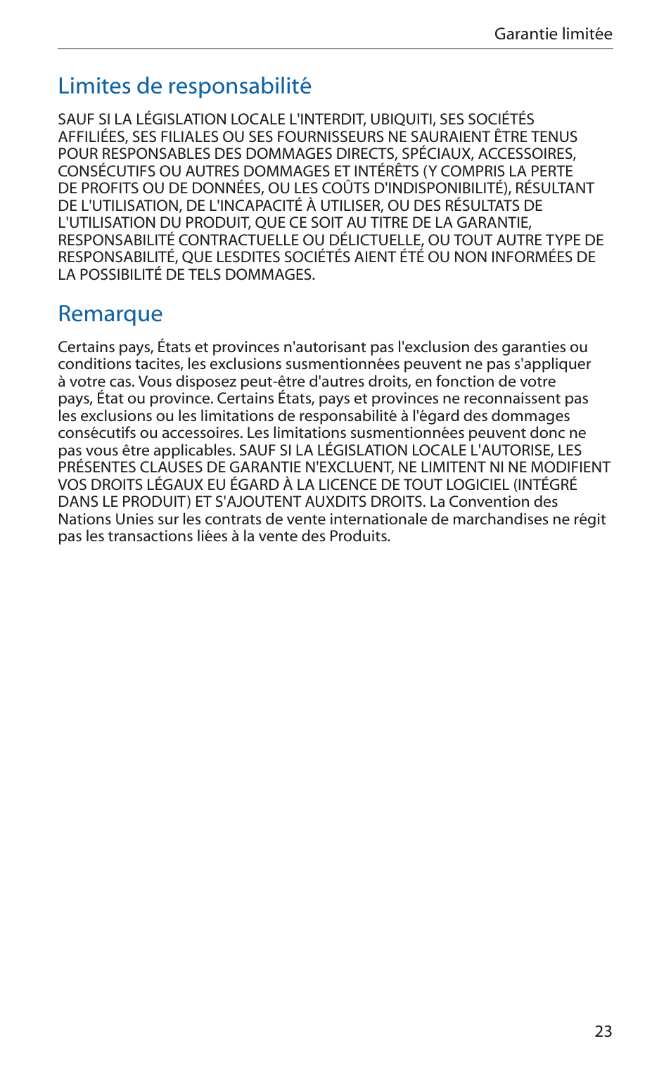 Limites de responsabilité, Remarque | Ubiquiti Networks PicoStatioM User Manual | Page 25 / 40