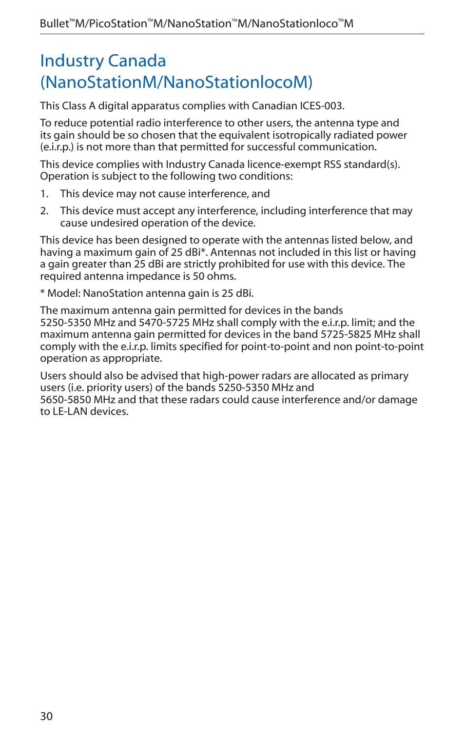 Industry canada (nanostationm/nanostationlocom) | Ubiquiti Networks PicoStatioM User Manual | Page 32 / 40