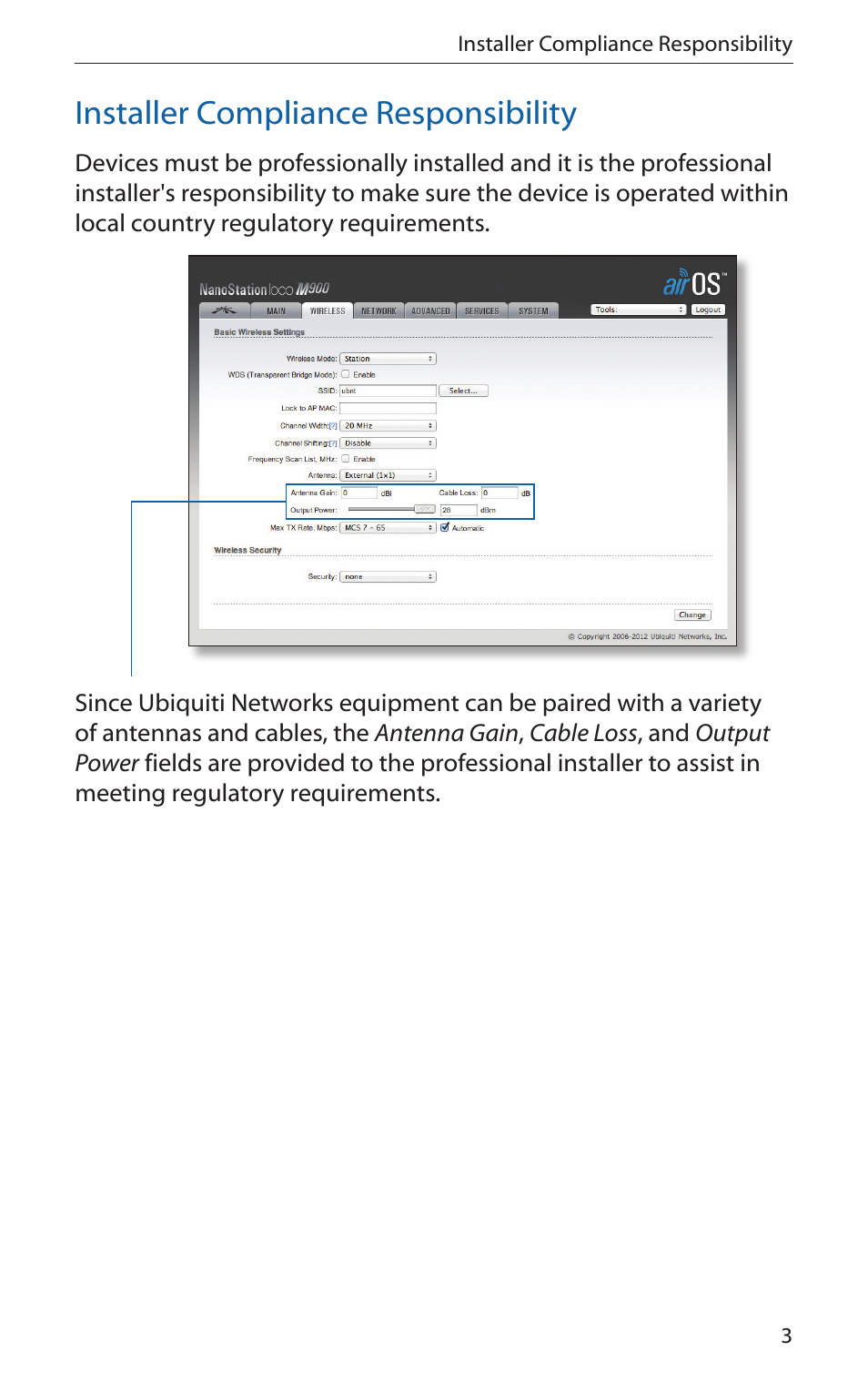 Installer compliance responsibility | Ubiquiti Networks PicoStatioM User Manual | Page 5 / 40
