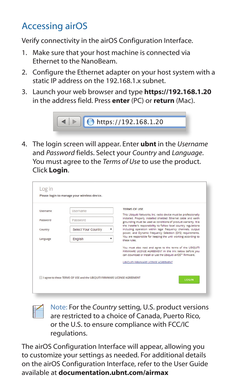 Accessing airos | Ubiquiti Networks NanoBea ac User Manual | Page 12 / 24