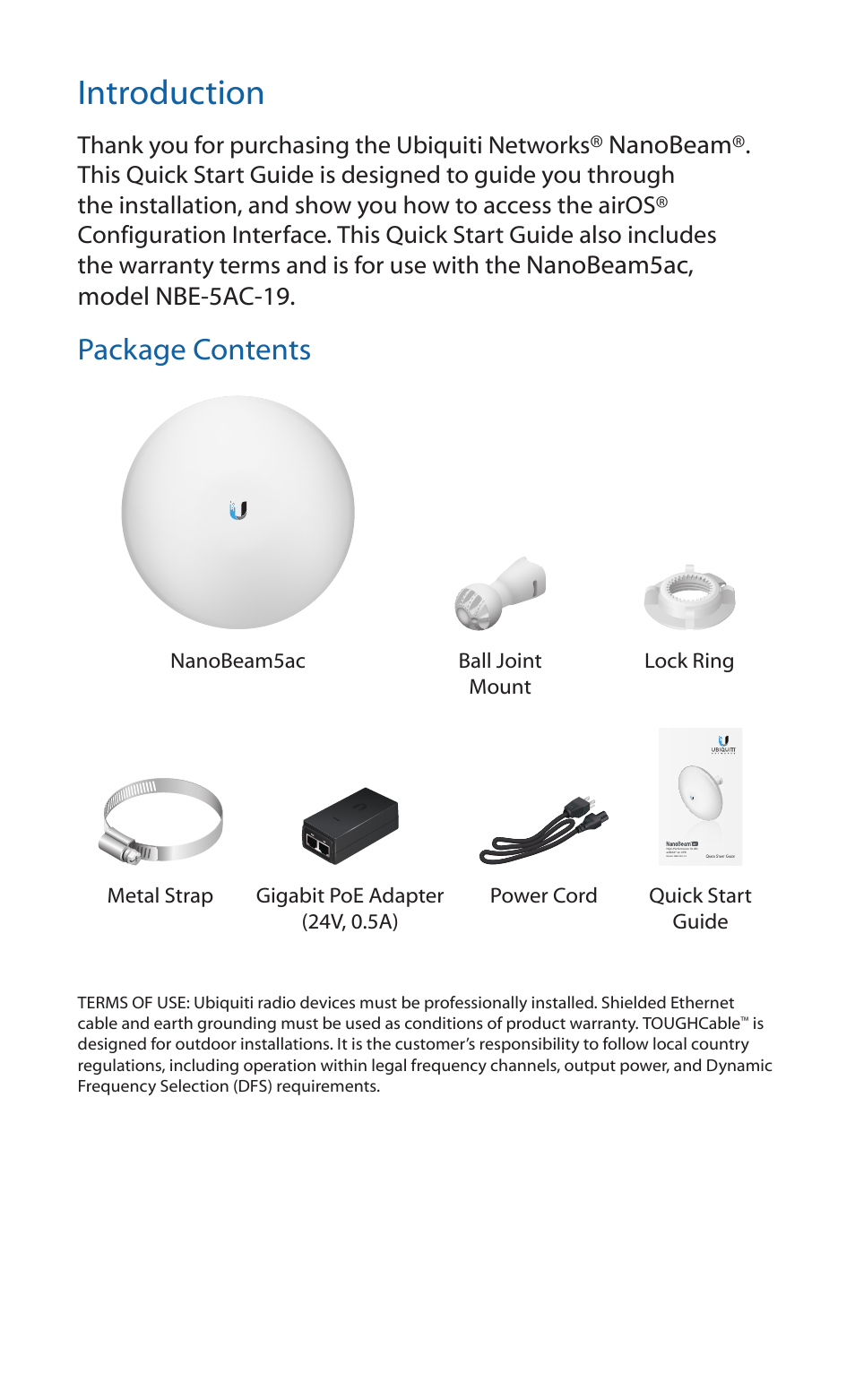 Introduction, Package contents | Ubiquiti Networks NanoBea ac User Manual | Page 2 / 24