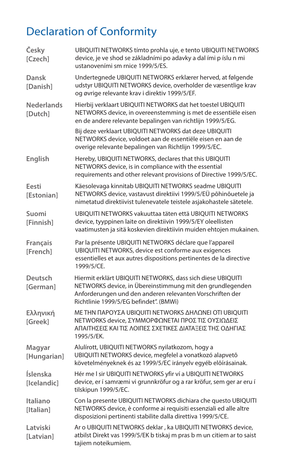 Declaration of conformity | Ubiquiti Networks NanoBea ac User Manual | Page 23 / 24