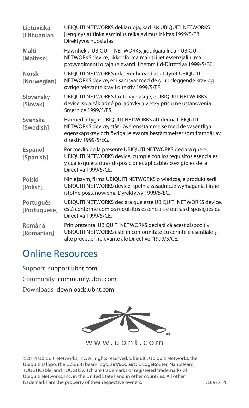 Online resources | Ubiquiti Networks NanoBea ac User Manual | Page 24 / 24