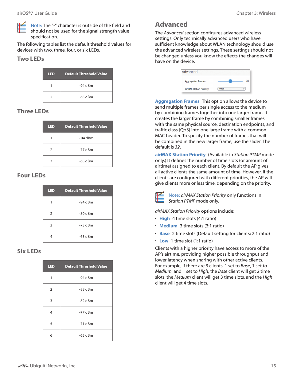 Advanced, Two leds, Three leds | Four leds, Six leds | Ubiquiti Networks Rockeac User Manual | Page 18 / 45