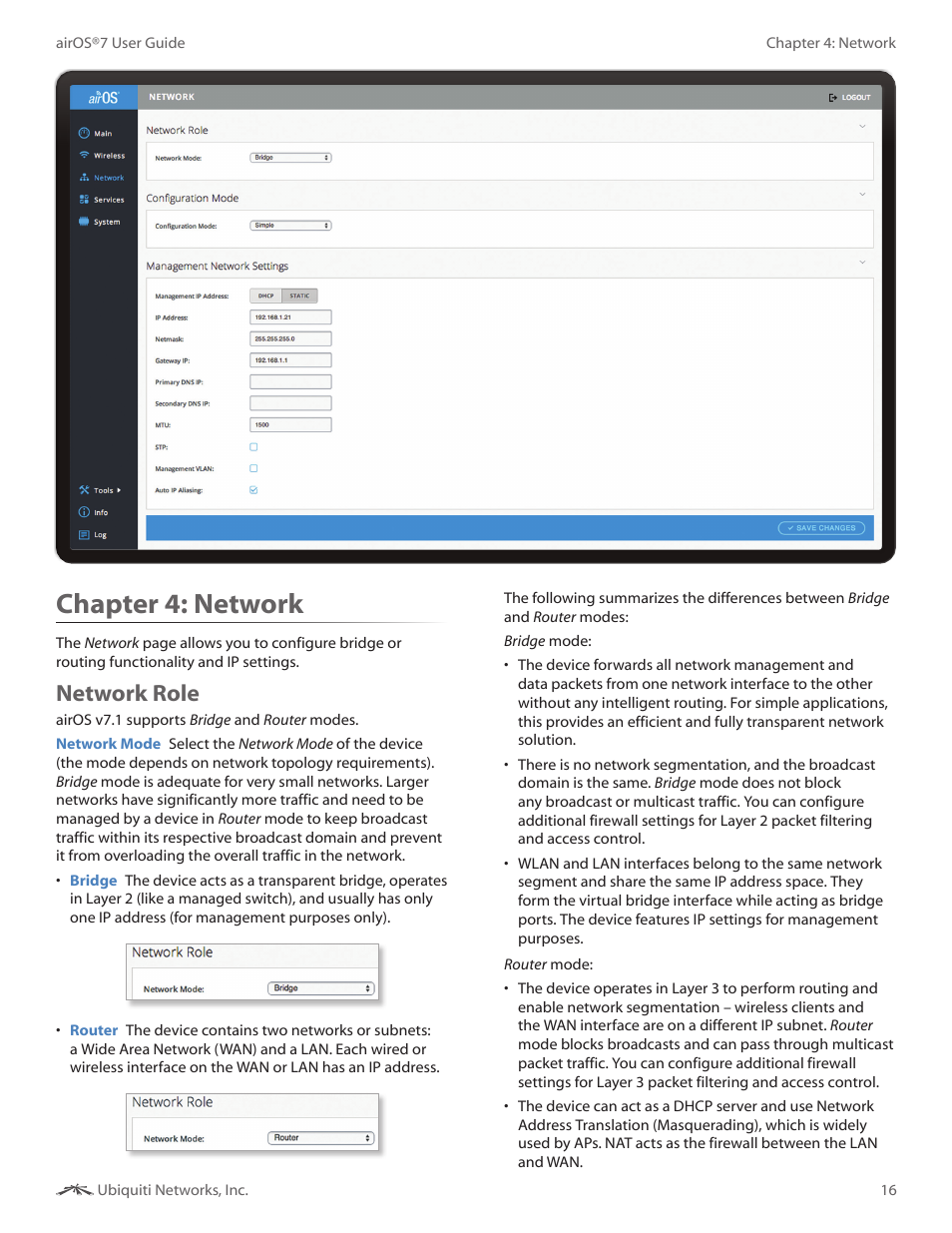 Chapter 4: network, Network role, Chapter 4 | Network | Ubiquiti Networks Rockeac User Manual | Page 19 / 45