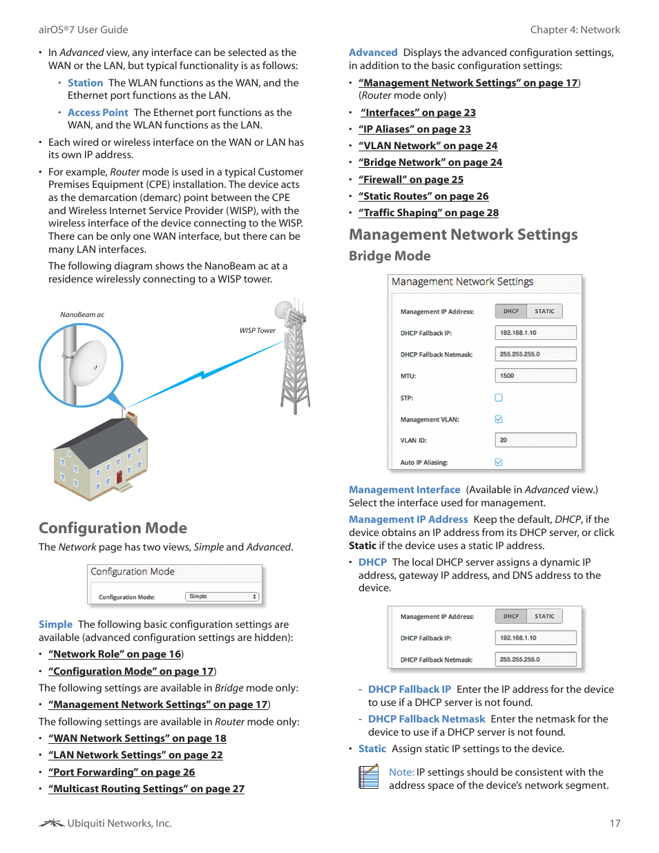 Configuration mode, Management network settings, Configuration mode management network settings | Bridge mode | Ubiquiti Networks Rockeac User Manual | Page 20 / 45