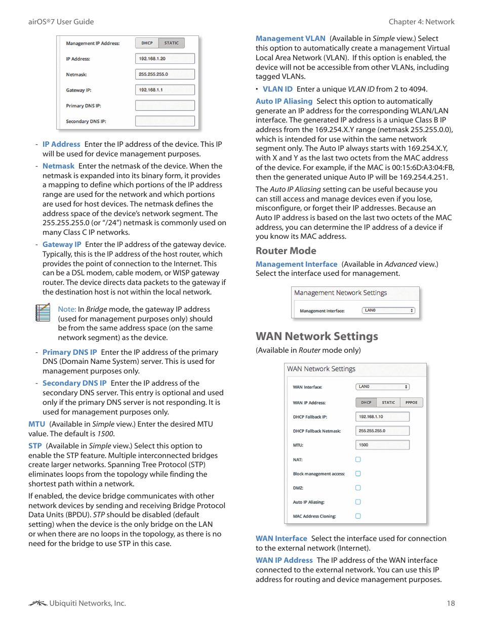 Wan network settings, Router mode | Ubiquiti Networks Rockeac User Manual | Page 21 / 45