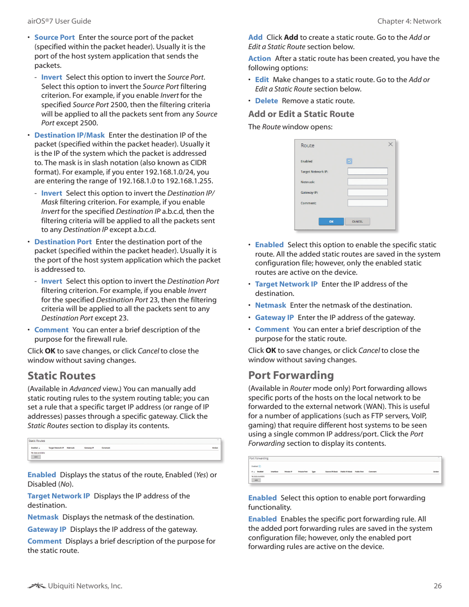 Static routes, Port forwarding, Static routes port forwarding | Ubiquiti Networks Rockeac User Manual | Page 29 / 45