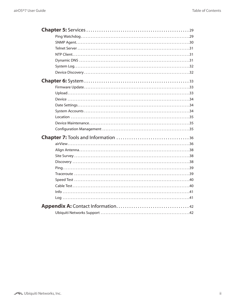 Chapter 5, Chapter 6, Chapter 7 | Appendix a | Ubiquiti Networks Rockeac User Manual | Page 3 / 45