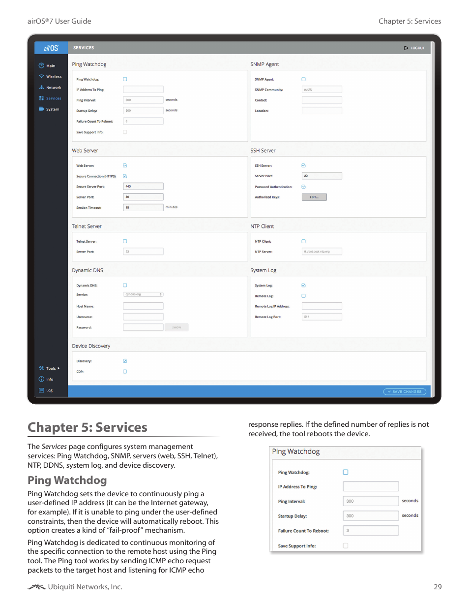 Chapter 5: services, Ping watchdog, Chapter 5 | Services | Ubiquiti Networks Rockeac User Manual | Page 32 / 45