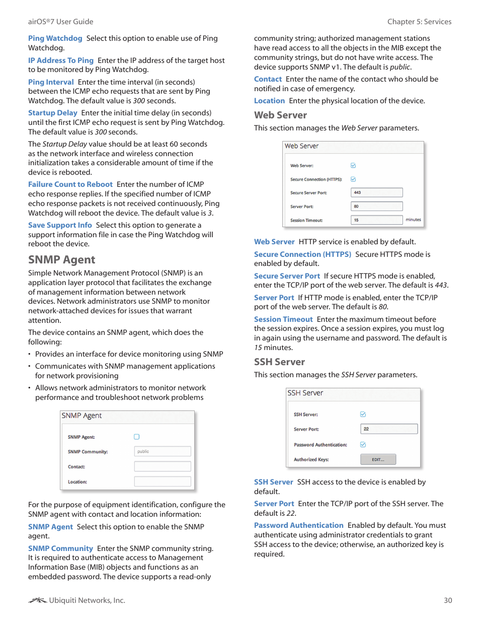 Snmp agent, Web server, Ssh server | Ubiquiti Networks Rockeac User Manual | Page 33 / 45