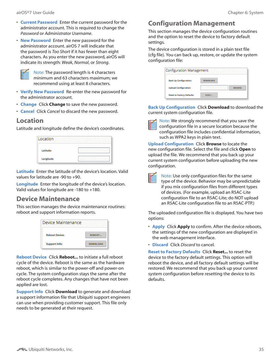 Location, Device maintenance, Configuration management | Ubiquiti Networks Rockeac User Manual | Page 38 / 45