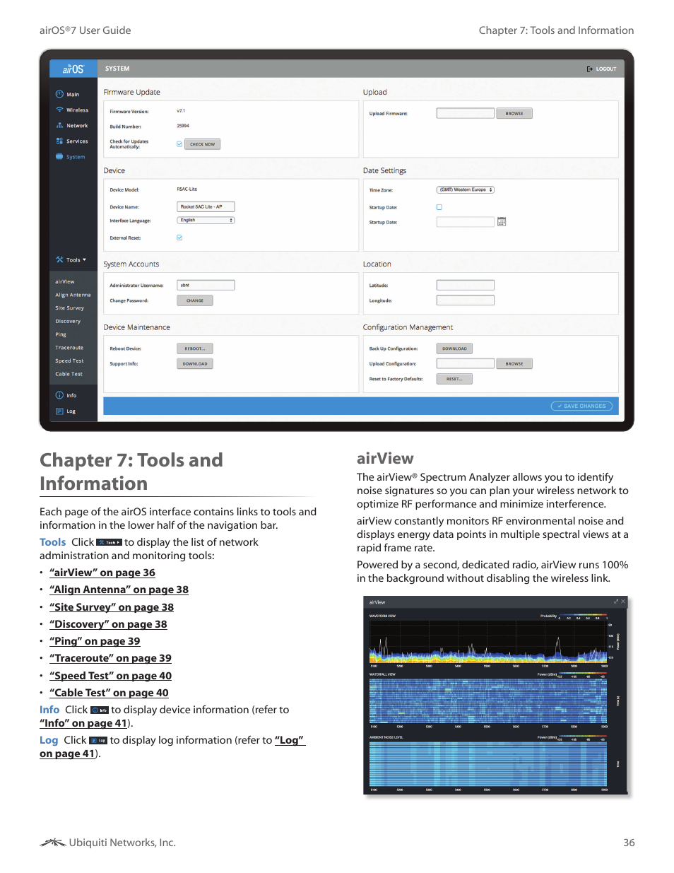 Chapter 7: tools and information, Airview, Chapter 7 | Tools and information | Ubiquiti Networks Rockeac User Manual | Page 39 / 45