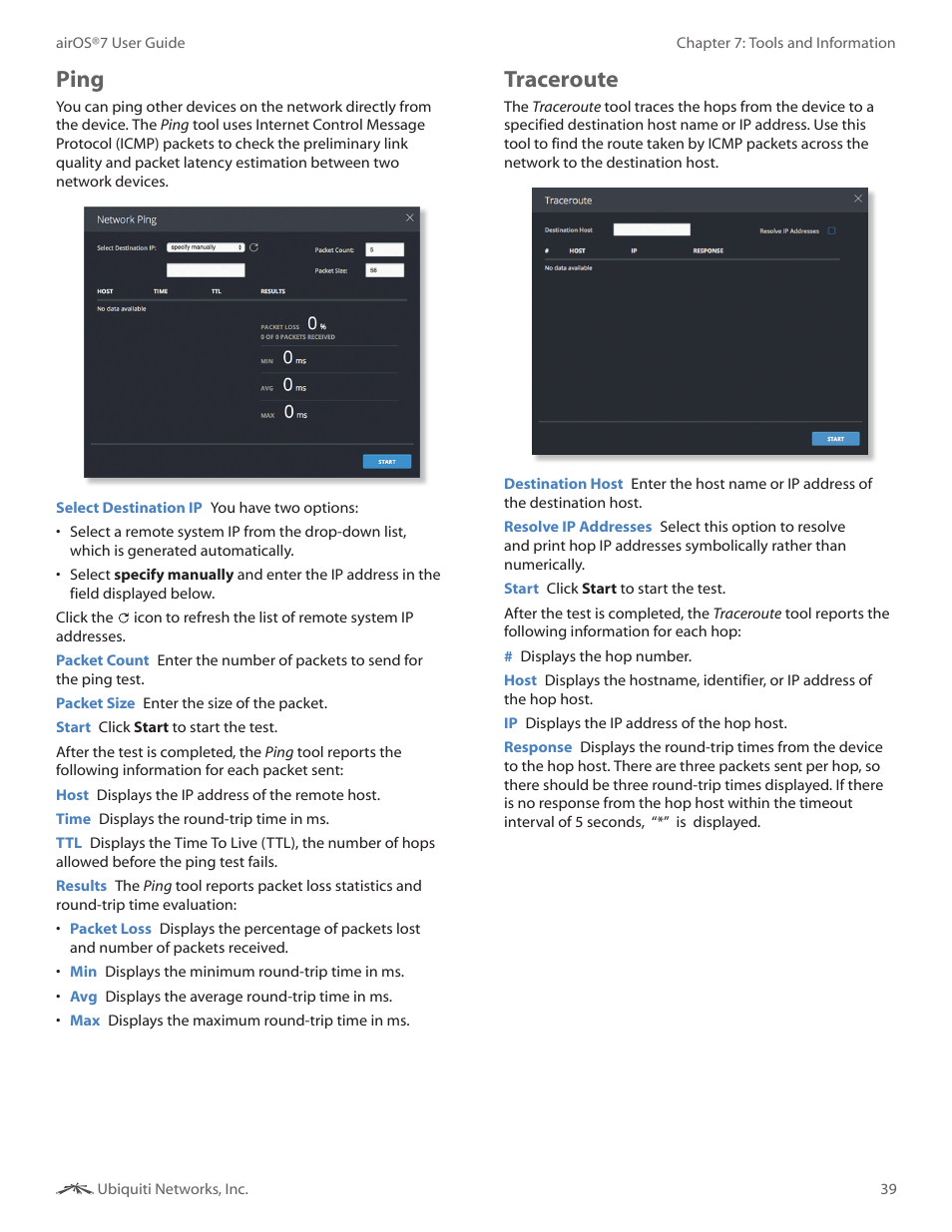 Ping, Traceroute, Ping traceroute | Ubiquiti Networks Rockeac User Manual | Page 42 / 45