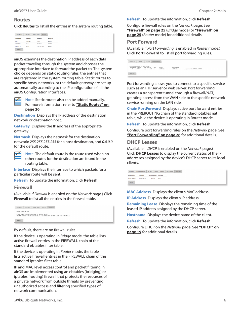 Routes, Firewall, Port forward | Dhcp leases | Ubiquiti Networks Rockeac User Manual | Page 9 / 45