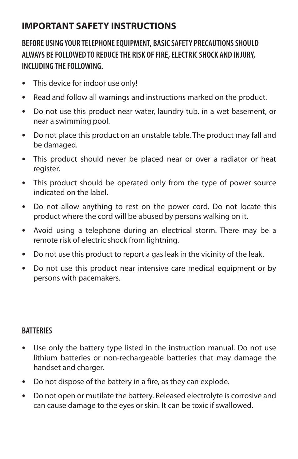Important safety instructions, Batteries | Cisco Cisco Small Business WIP310 User Manual | Page 7 / 8