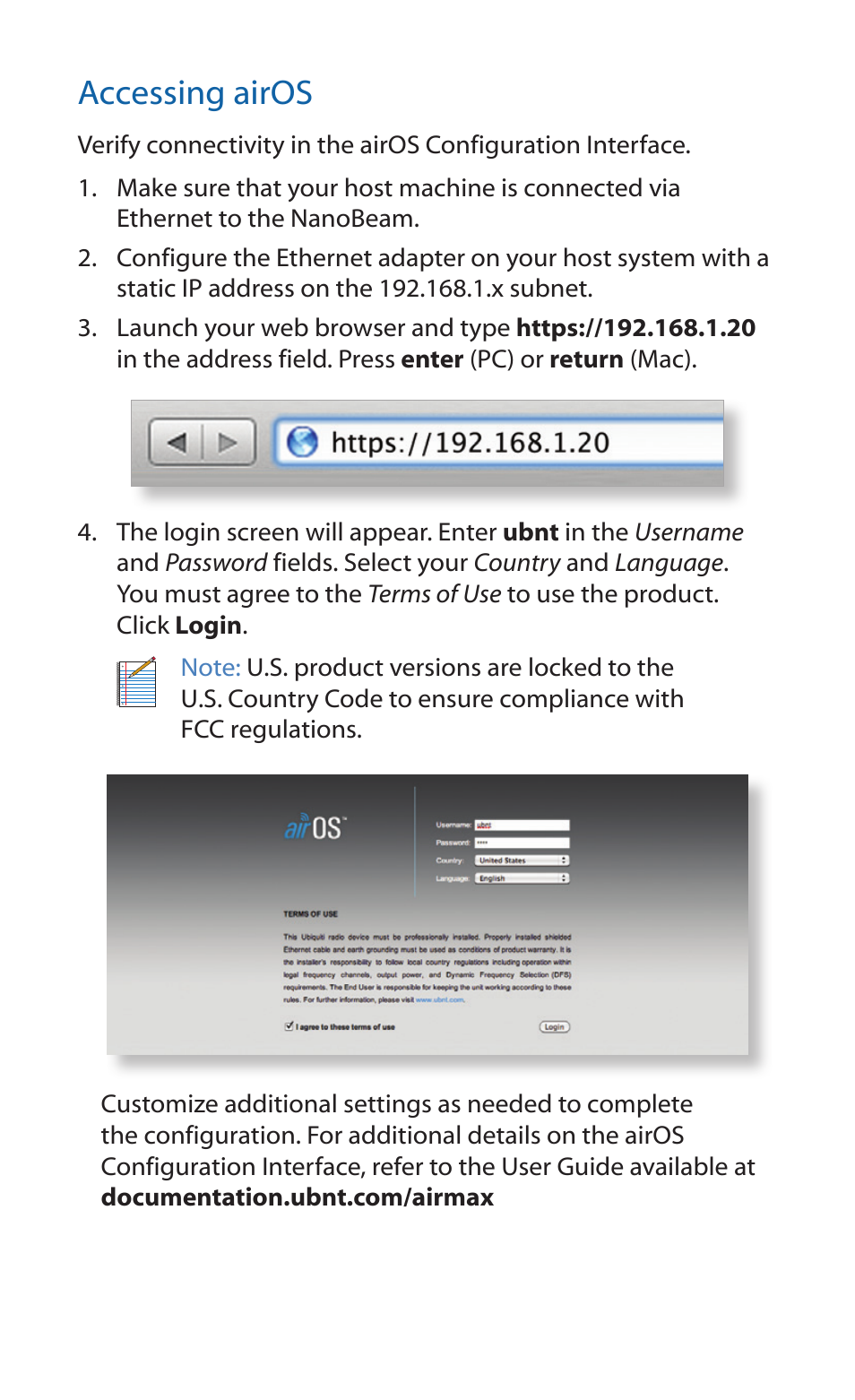 Accessing airos | Ubiquiti Networks NanoBeaM User Manual | Page 12 / 24