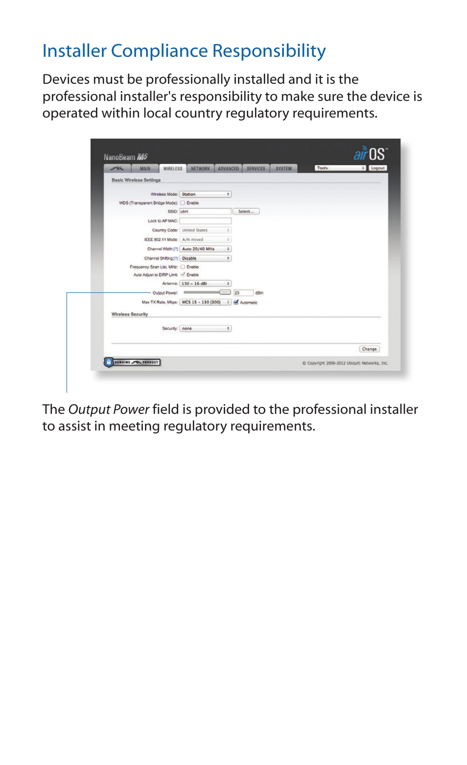 Installer compliance responsibility | Ubiquiti Networks NanoBeaM User Manual | Page 13 / 24