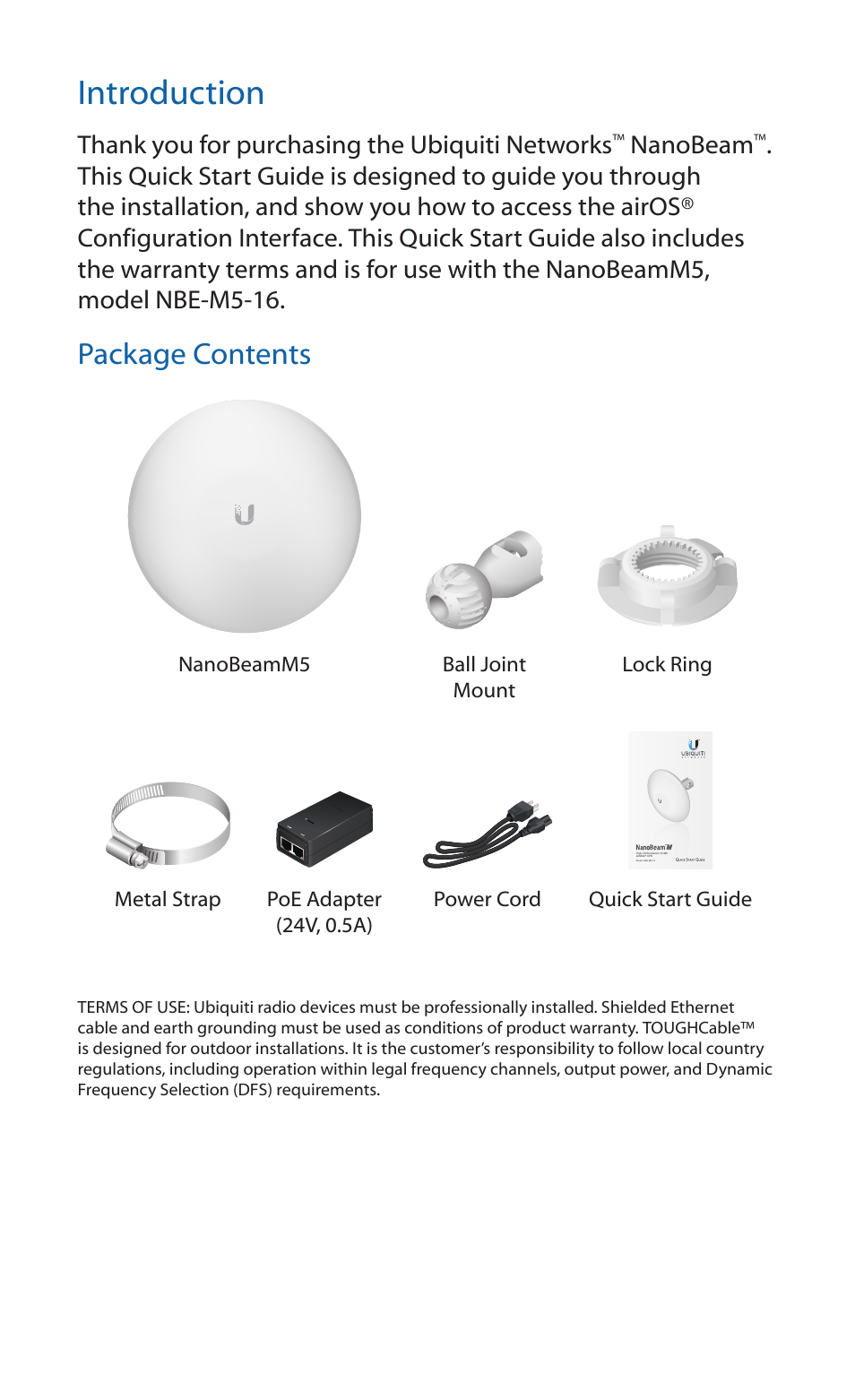 Introduction, Package contents | Ubiquiti Networks NanoBeaM User Manual | Page 2 / 24