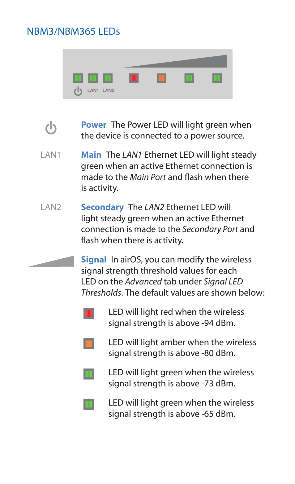 Nbm3/nbm365 leds | Ubiquiti Networks NanoBridgM User Manual | Page 5 / 24