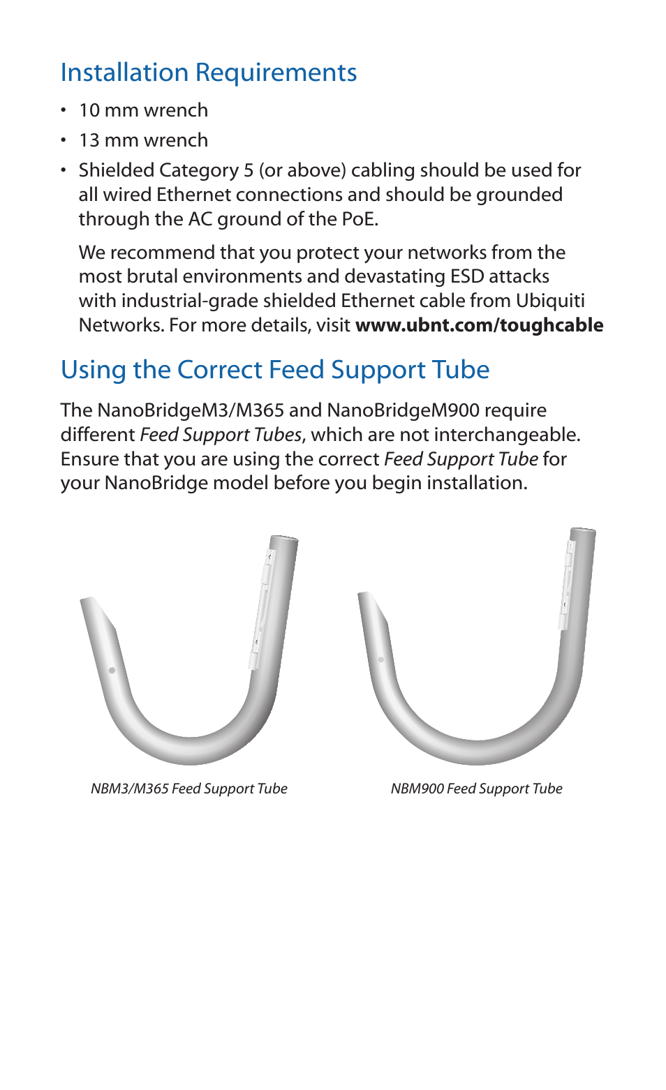 Installation requirements, Using the correct feed support tube | Ubiquiti Networks NanoBridgM User Manual | Page 7 / 24