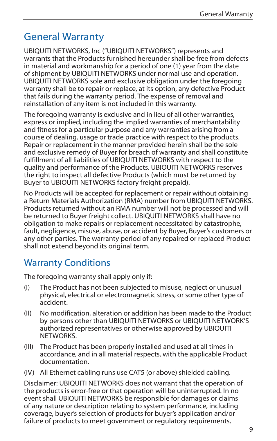 General warranty, Warranty conditions | Ubiquiti Networks NanoBridgM User Manual | Page 11 / 20