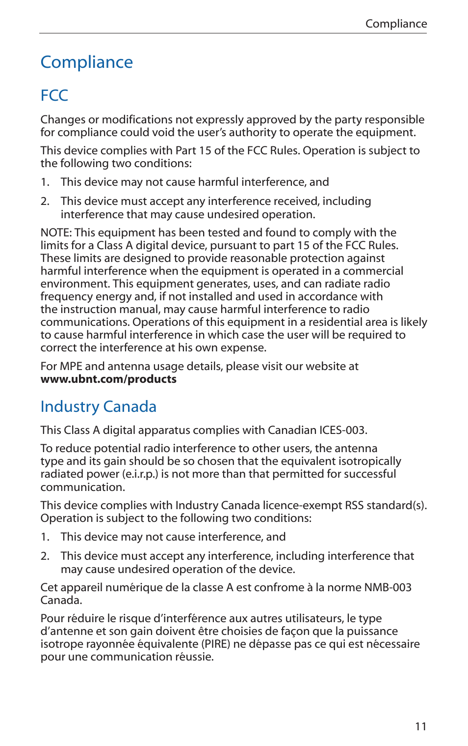 Compliance, Industry canada | Ubiquiti Networks NanoBridgM User Manual | Page 13 / 20