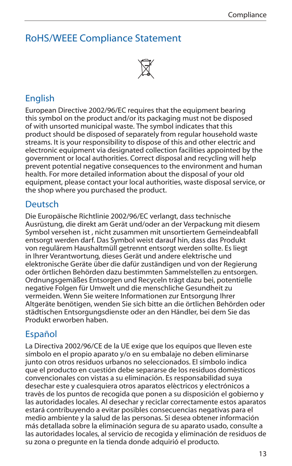 Rohs/weee compliance statement, English, Deutsch | Español | Ubiquiti Networks NanoBridgM User Manual | Page 15 / 20