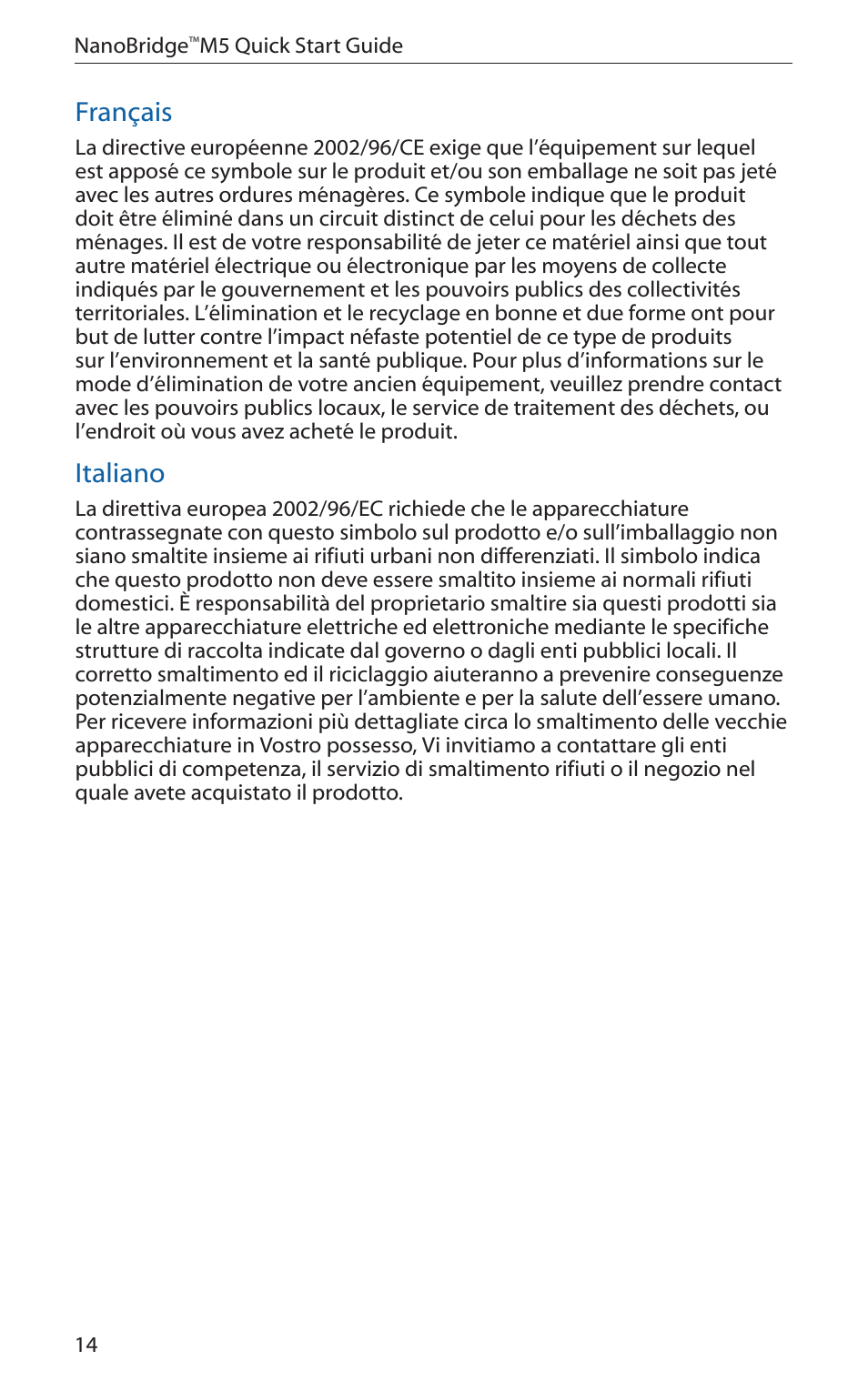 Français, Italiano | Ubiquiti Networks NanoBridgM User Manual | Page 16 / 20