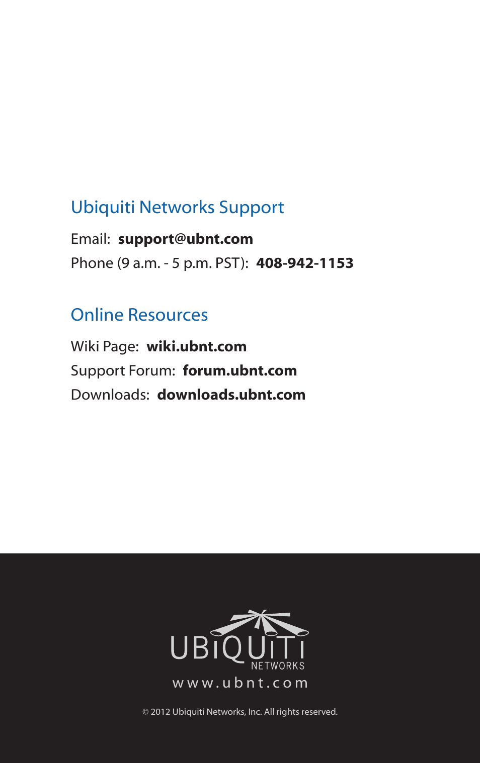 Ubiquiti networks support, Online resources | Ubiquiti Networks NanoBridgM User Manual | Page 20 / 20