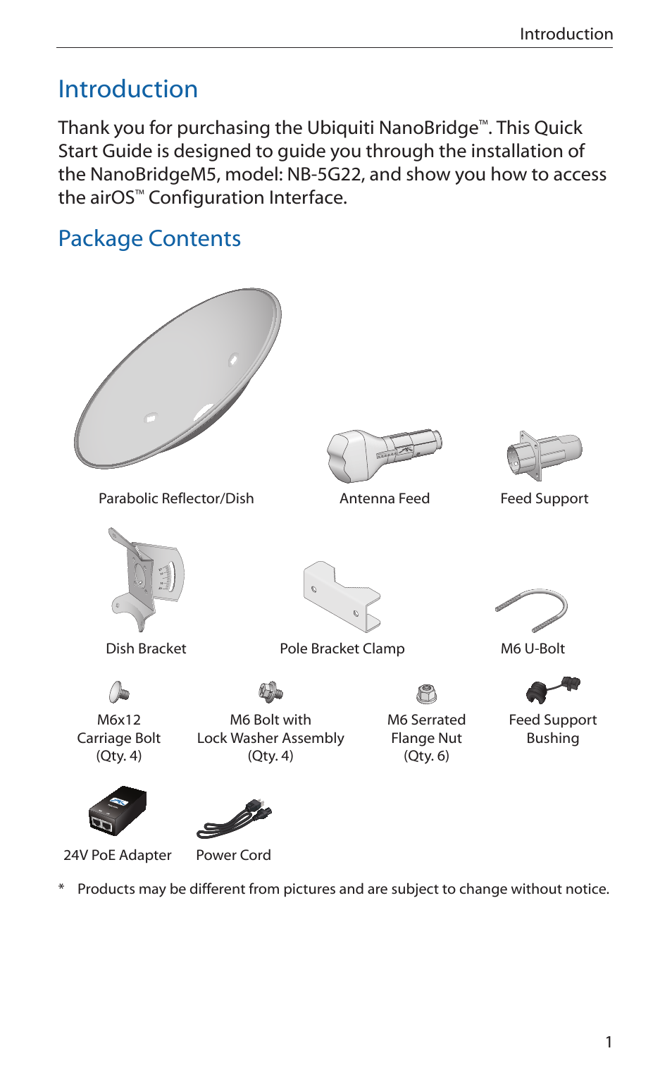 Introduction, Package contents, Configuration interface | Ubiquiti Networks NanoBridgM User Manual | Page 3 / 20