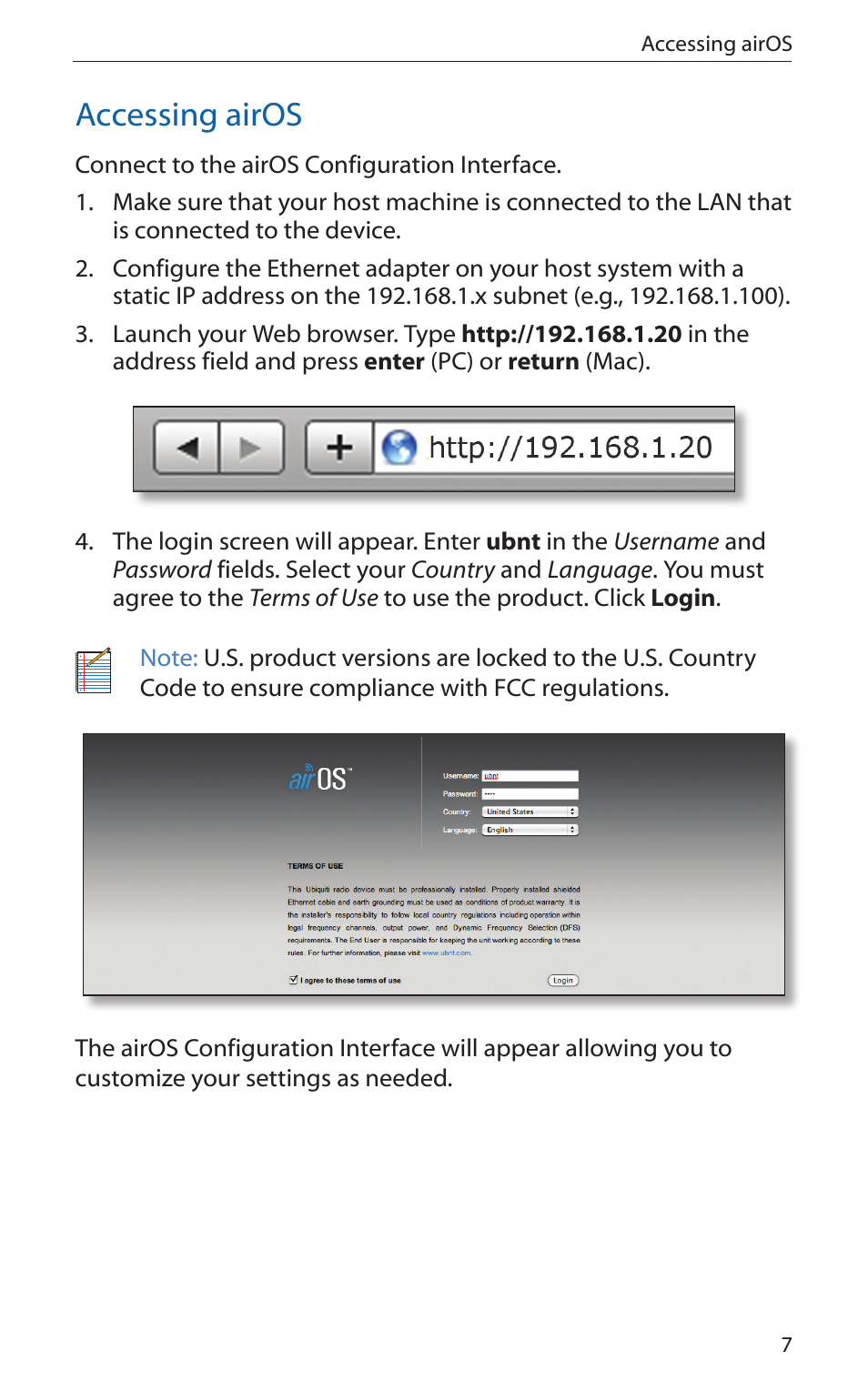 Accessing airos | Ubiquiti Networks NanoBridgM User Manual | Page 9 / 20