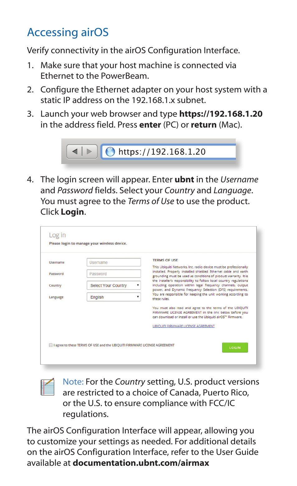 Accessing airos | Ubiquiti Networks PowerBea ac User Manual | Page 11 / 24