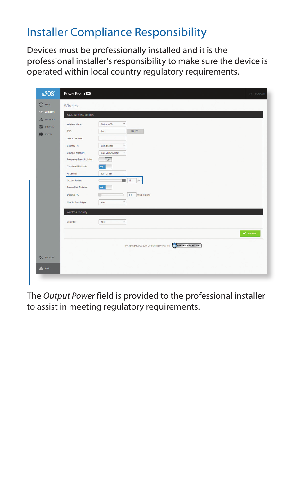 Installer compliance responsibility | Ubiquiti Networks PowerBea ac User Manual | Page 12 / 24