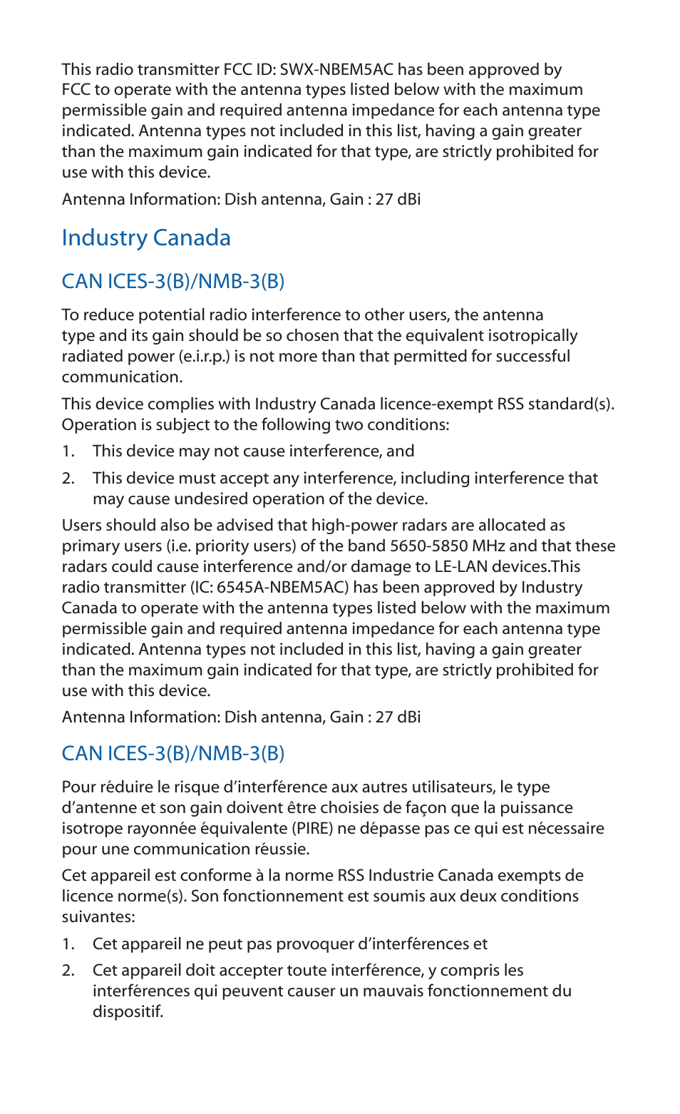 Industry canada | Ubiquiti Networks PowerBea ac User Manual | Page 18 / 24