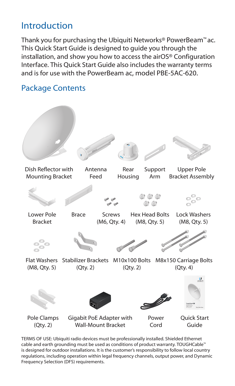 Introduction, Package contents | Ubiquiti Networks PowerBea ac User Manual | Page 2 / 28