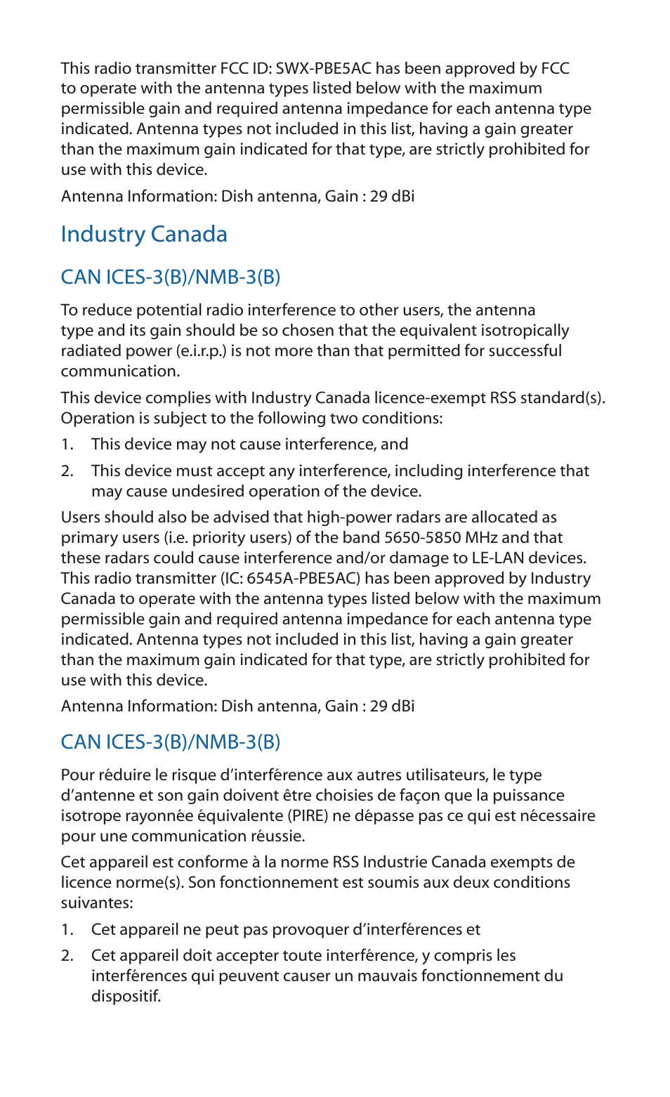 Industry canada | Ubiquiti Networks PowerBea ac User Manual | Page 23 / 28