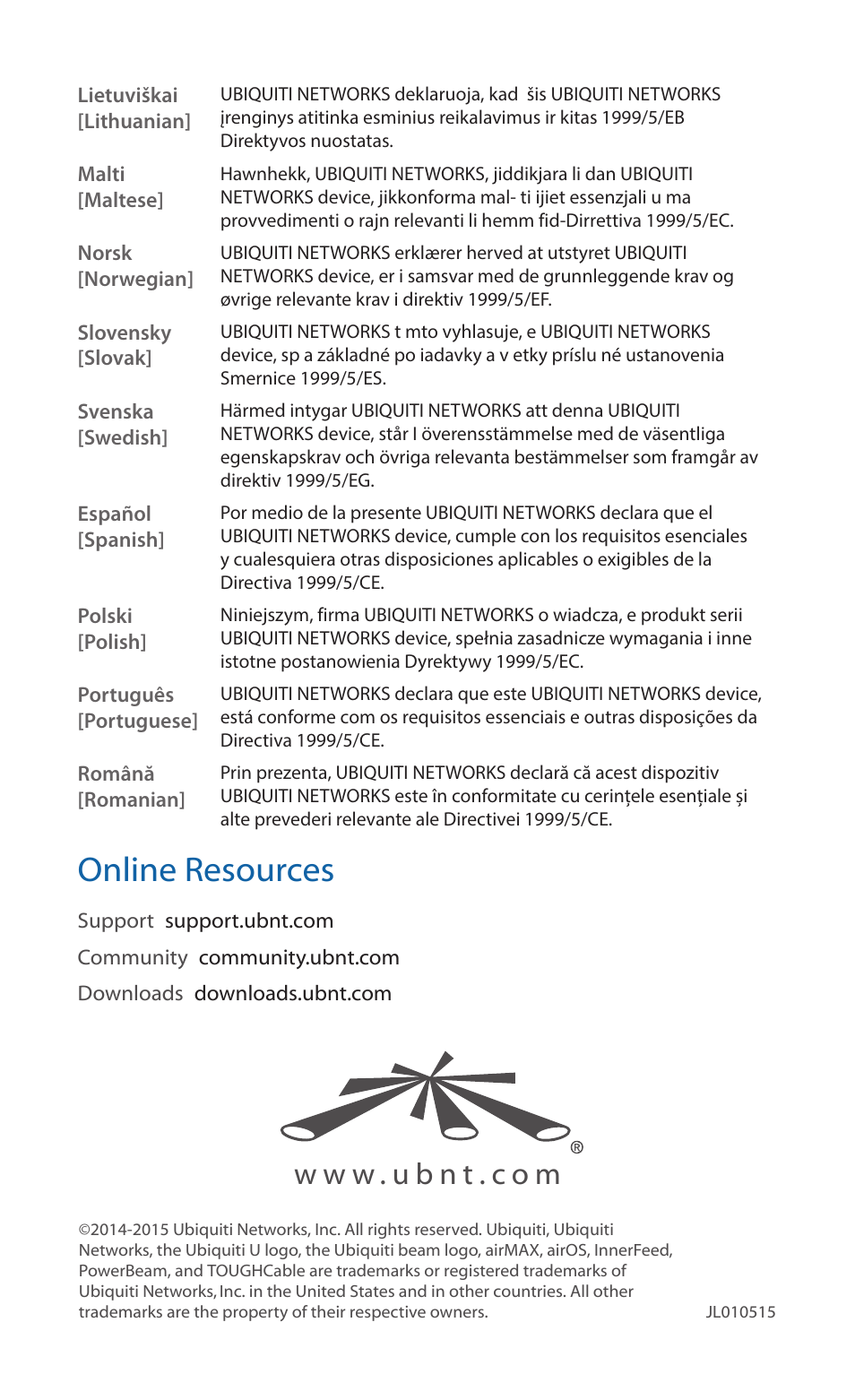 Online resources | Ubiquiti Networks PowerBea ac User Manual | Page 28 / 28