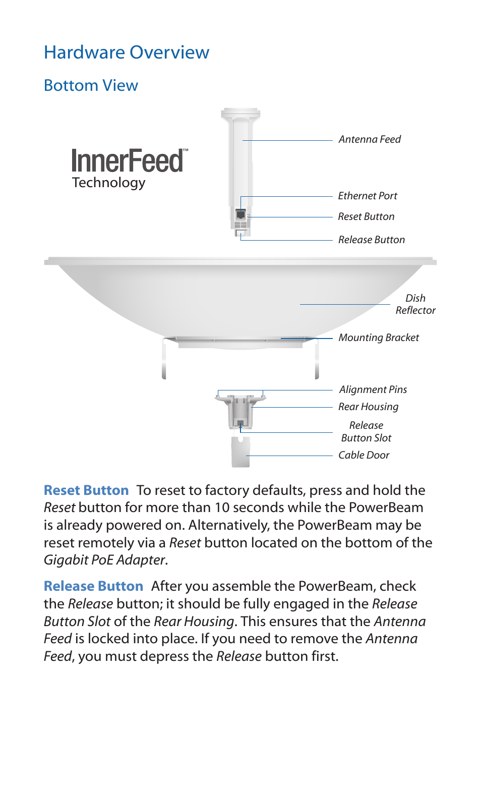 Hardware overview, Bottom view | Ubiquiti Networks PowerBea ac User Manual | Page 3 / 28