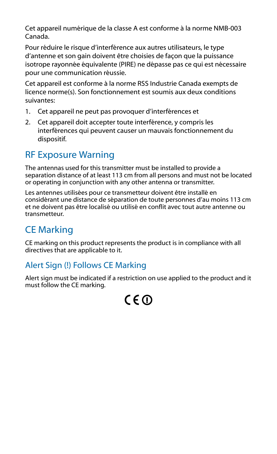 Rf exposure warning, Ce marking | Ubiquiti Networks PowerBridgM User Manual | Page 19 / 24