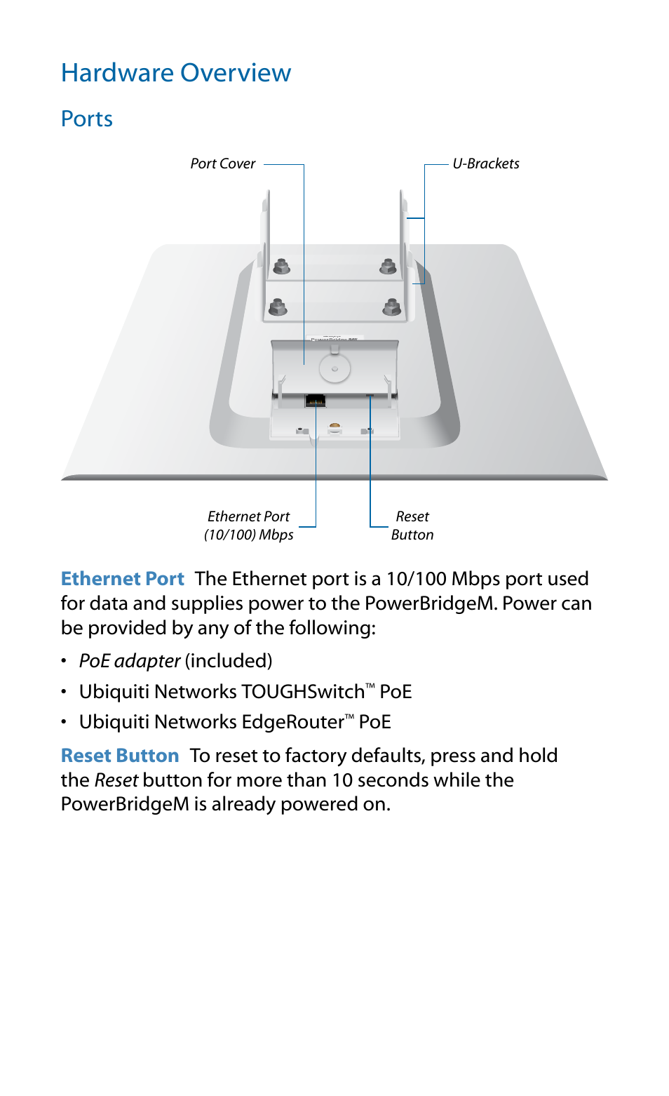 Hardware overview, Ports | Ubiquiti Networks PowerBridgM User Manual | Page 3 / 24